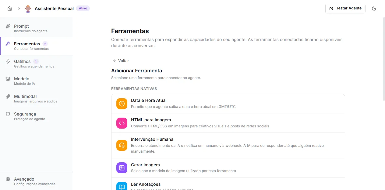 Topo da lista de ferramentas nativas