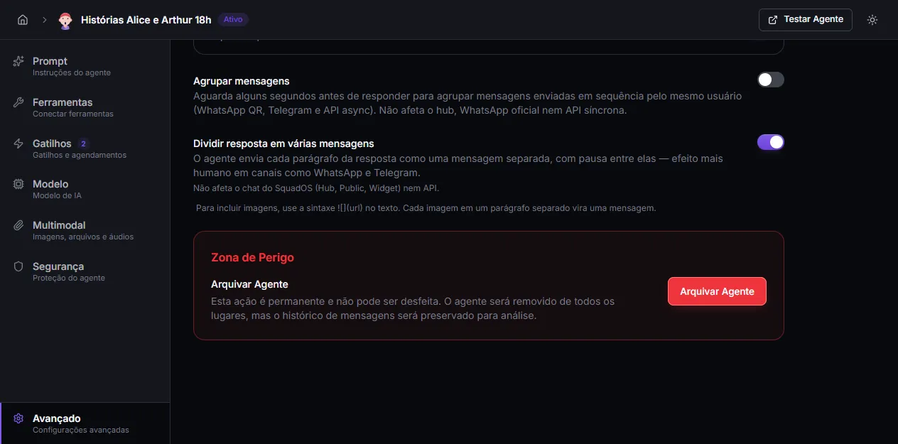 Toggle Dividir resposta em várias mensagens