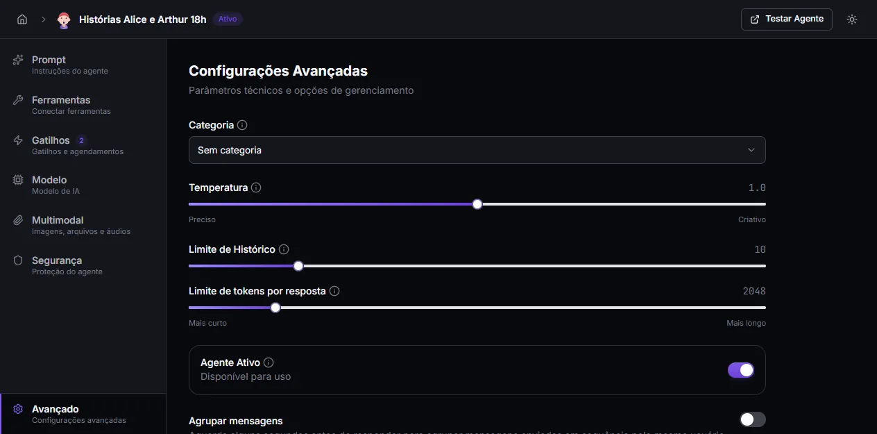 Aba Configurações Avançadas