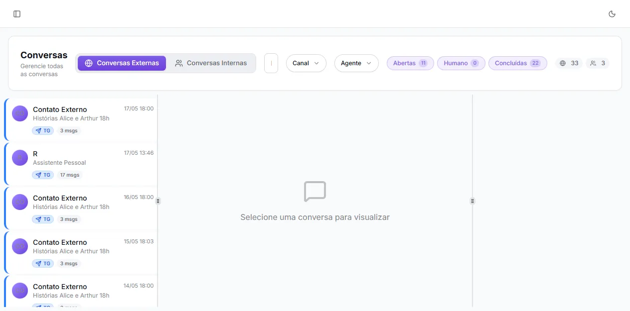 Filtros de estado na lista de conversas