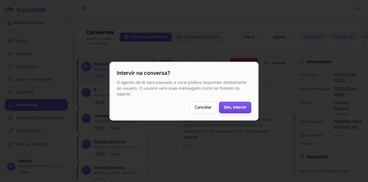 Modal de confirmação ao intervir