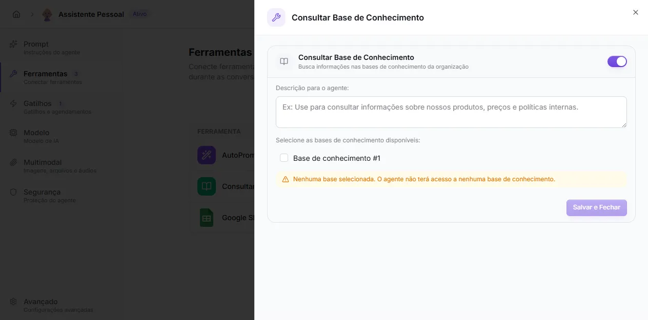 Configuração da ferramenta Consultar Base de Conhecimento
