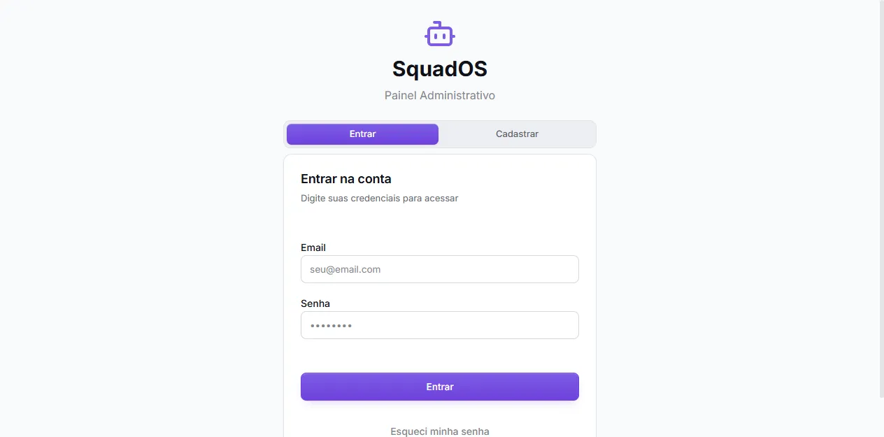 Tela de login do painel admin