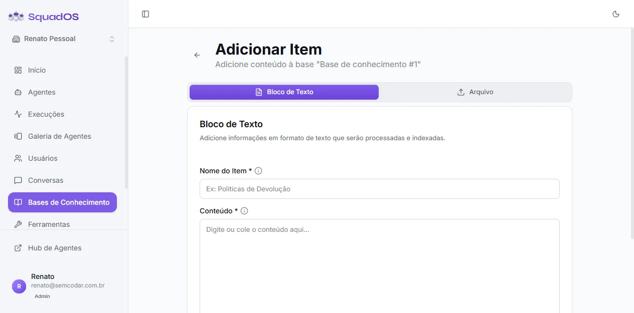 Aba Bloco de Texto